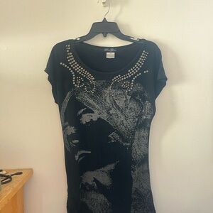 Edgy Black Graphic Tee with Studs